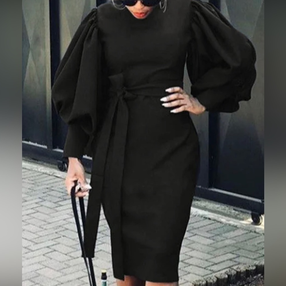 STYLEWE Lantern Sleeve Crew Neck Dress Women Size Small and XL Black